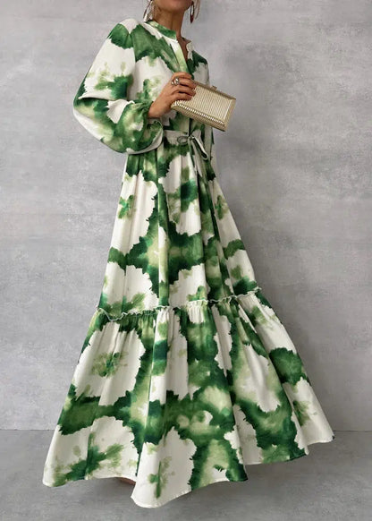 Drizella - Green maxi dress with long sleeves and pointed neckline-S-Nora Luxe