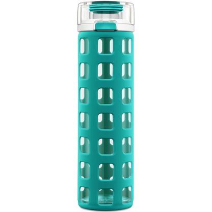 Durable Glass Water Bottle with One-Touch Flip Lid-Green-Nora Luxe