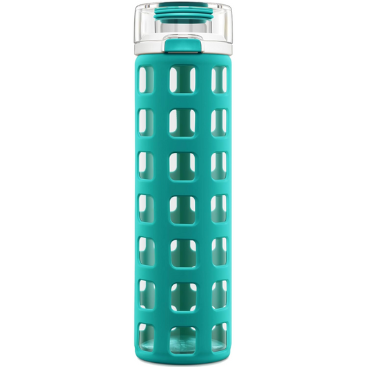 Durable Glass Water Bottle with One-Touch Flip Lid-Green-Nora Luxe