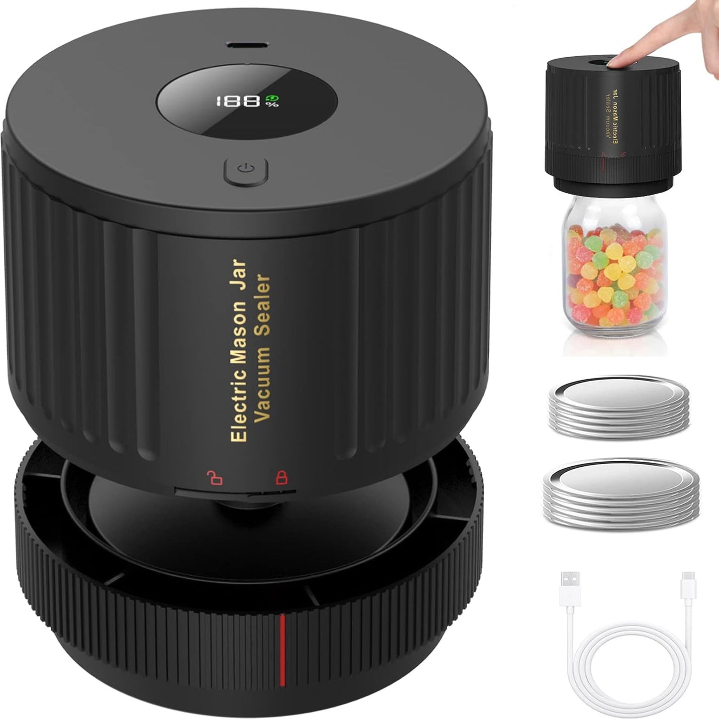 Electric Mason Jar Vacuum Sealer Kit - Keep Freshness Fast!-Black-Nora Luxe