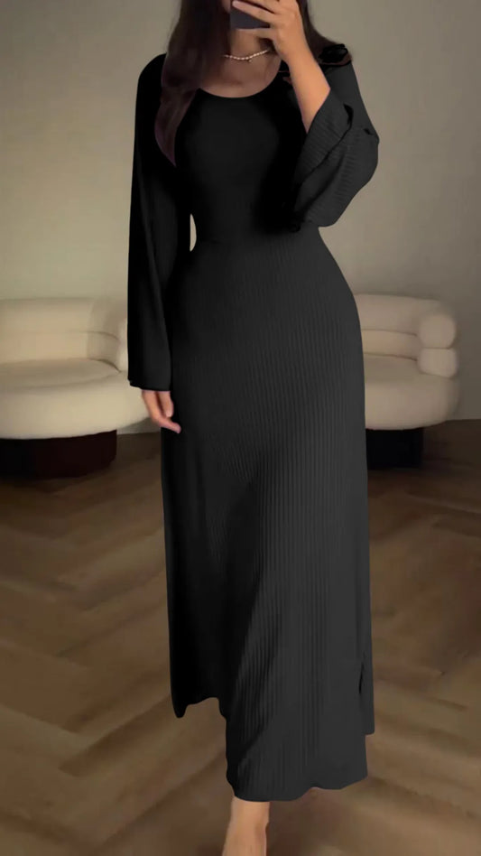 Elegant bodycon maxi dress with lacing – Valencia-Black-S-Nora Luxe
