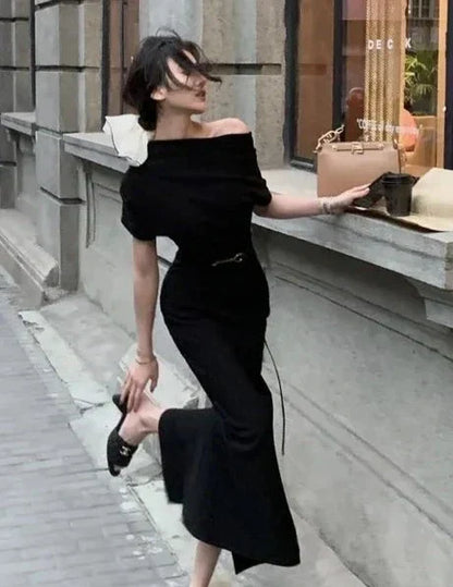 Elegant bodycon maxi dress with off-shoulder – Valentina-Black-S-Nora Luxe
