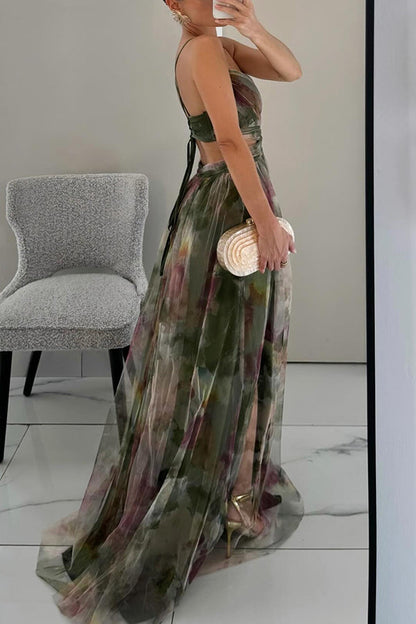 Elegant mesh maxi dress with a figure-hugging cut – Camille-Orange-S-Nora Luxe