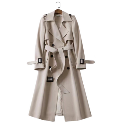 Elegant women's trench coat with double buttons – Celina-Beige-S-Nora Luxe