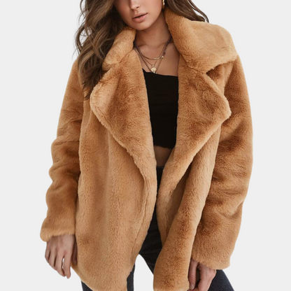 Ellle - Warm Teddy Winter Coat for Women-Brown-XS-Nora Luxe