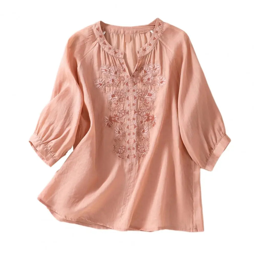 Embroidered Ladies' Cotton Summer Blouse – Ysolde-Orange-S-State of Style