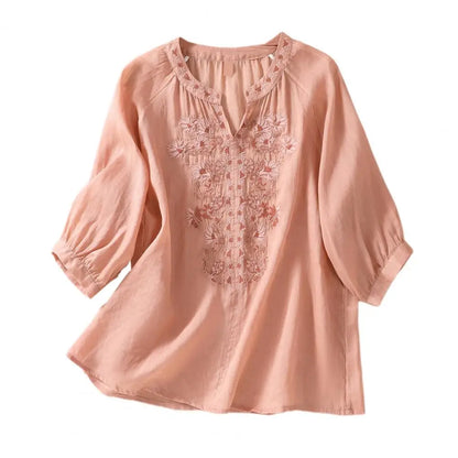 Embroidered Ladies' Cotton Summer Blouse – Ysolde-Orange-S-State of Style