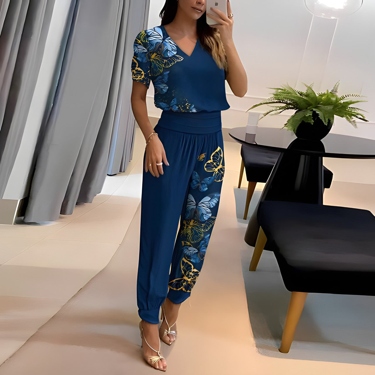 Fashionable blouse set with trousers – Comfort & Style combined – Fabienne-Blue-S-Nora Luxe