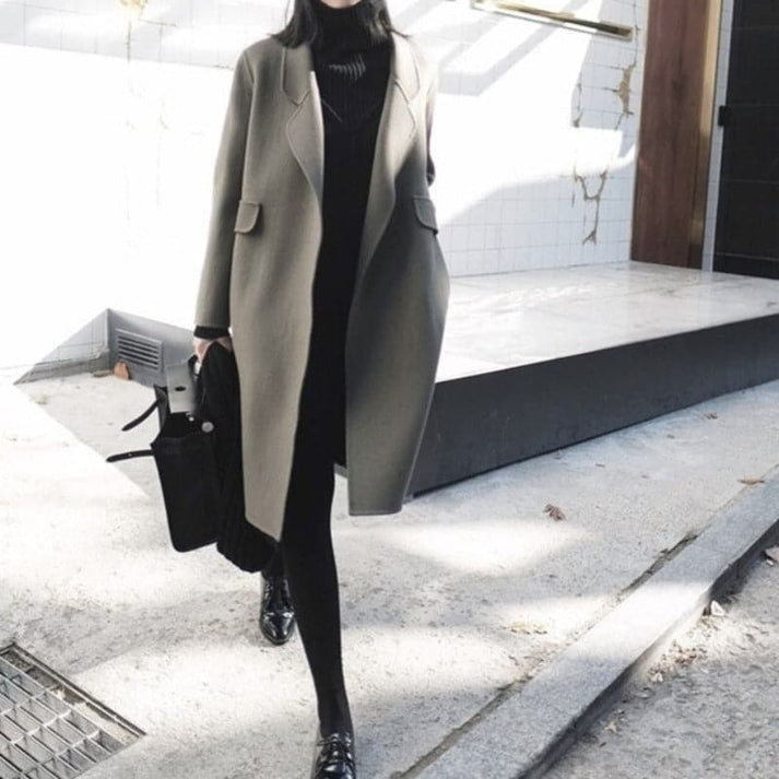 Fashionable Knee-Length Winter Coat - Elowen-Gray-XS-Nora Luxe