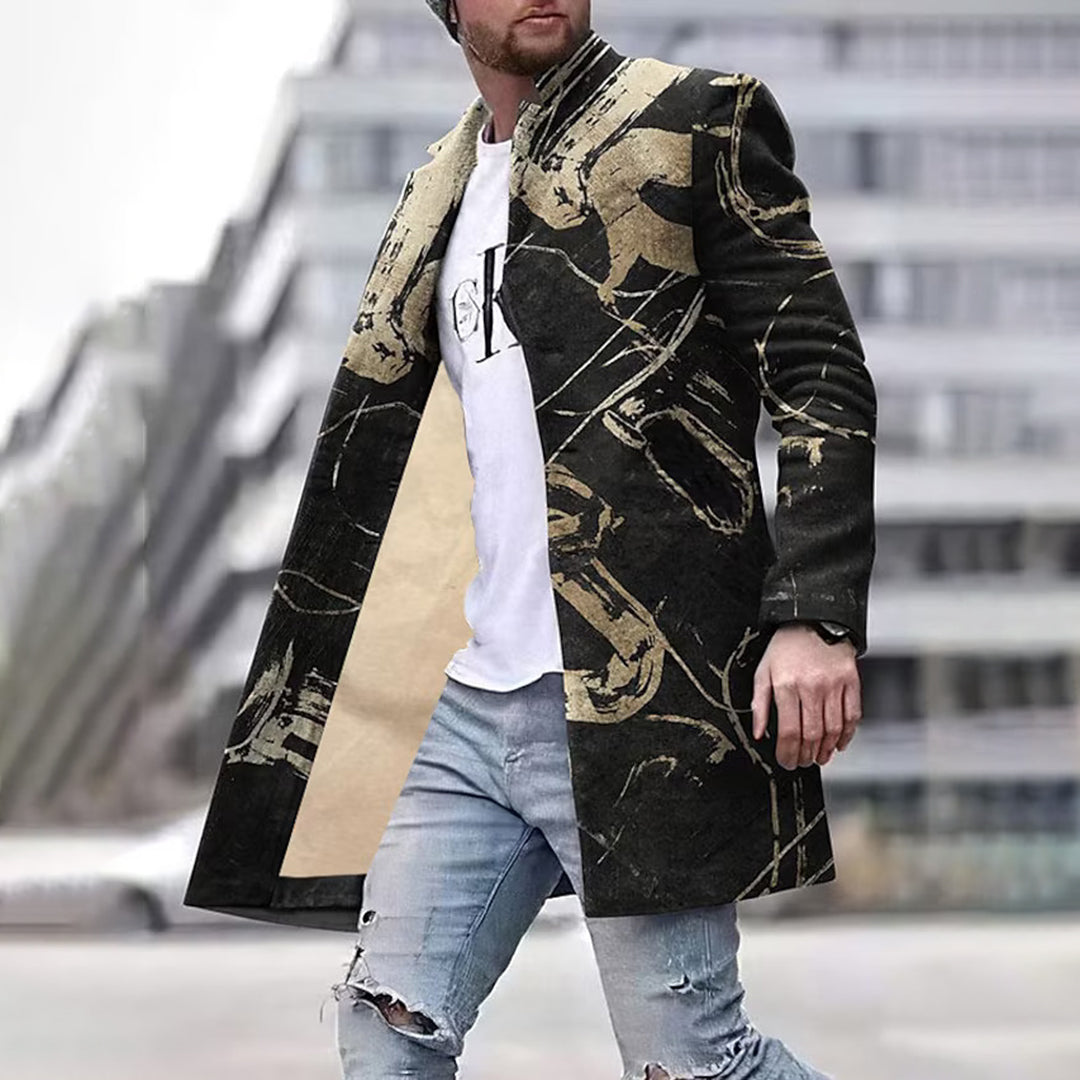 Fashionable Men's Coat with Unique Pattern - Laurent-Black-S-Nora Luxe