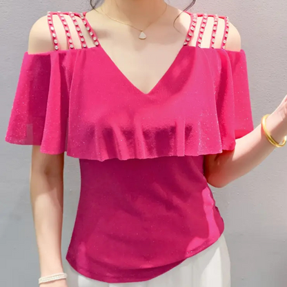 Fashionable V-Neck Blouse for Women - Elvira-Pink-XS-Nora Luxe