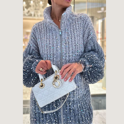 Festive Knitted Cardigan with Sequins - Viola-Blue-S-Nora Luxe