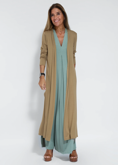 Figure-hugging dress with waistcoat – Valentina-Turquoise dress + brown vest-S-Nora Luxe