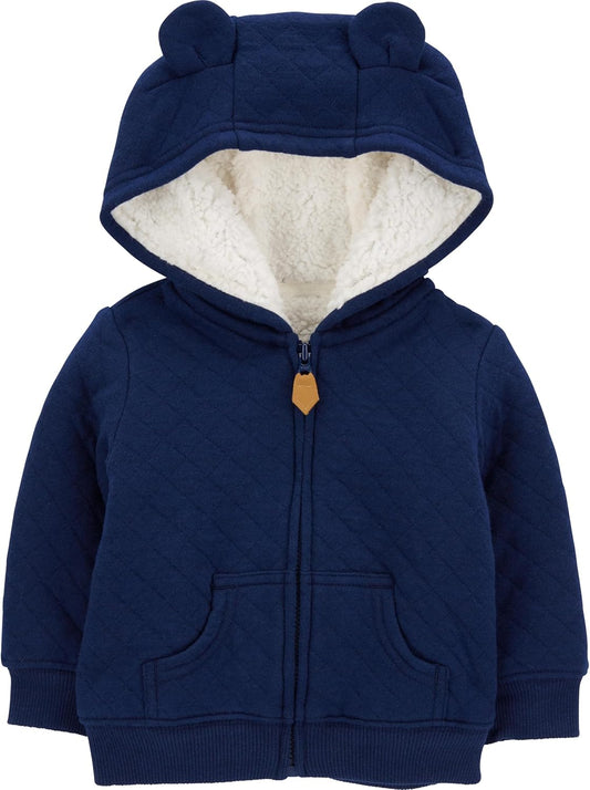 Fleece Baby Hoodie-Marine-0-3 Months-Nora Luxe