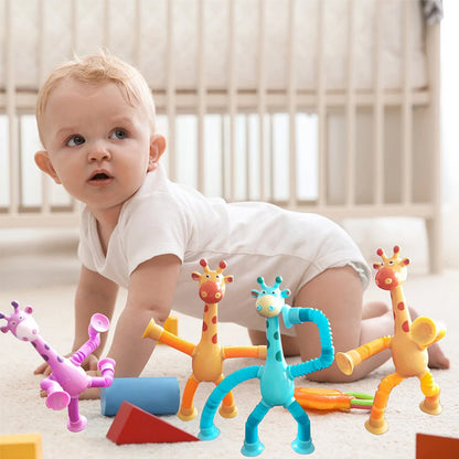 Flexible Giraffe Toy with Suction Cup - StretchyGiraffe-Pink-Without Lights-Nora Luxe