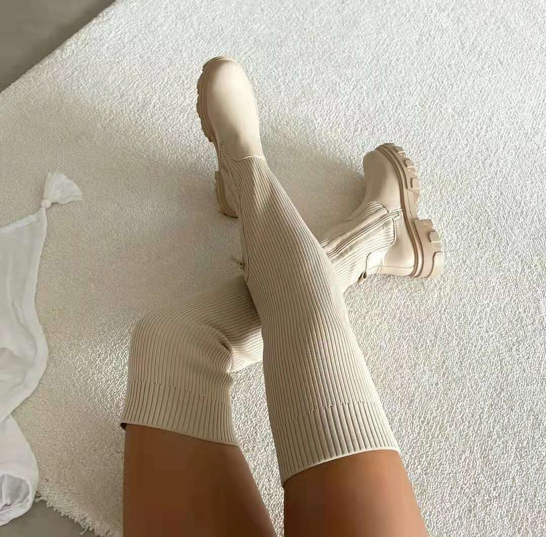 Flexible High Boots with Zipper - Nova-Beige-4.0-Nora Luxe