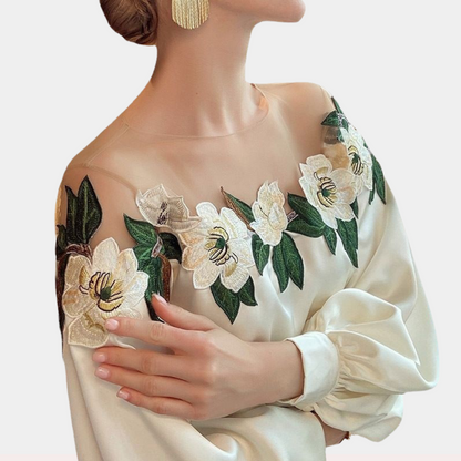 Floral Beige Ladies Blouse with Loose Fit – Elvira-S-State of Style
