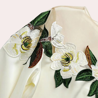 Floral Beige Ladies Blouse with Loose Fit – Elvira-S-State of Style