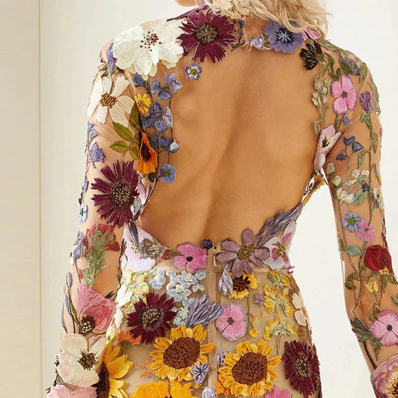 Floral Cocktail Dress with Lace – Aurelia-Pink-S-State of Style