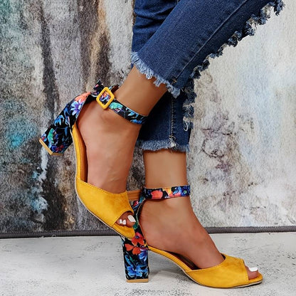 Floral High Heels with Ankle Straps - Marcella-Black-3-Nora Luxe