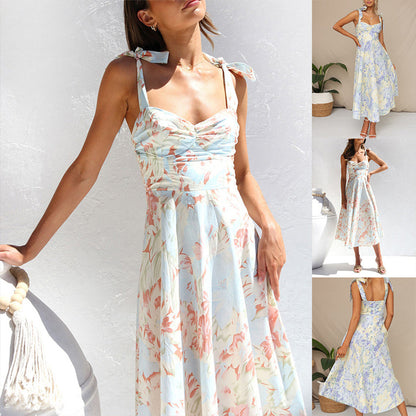 Floral Midi Dress in Lightweight Fabric – Alina-Blue-S-State of Style