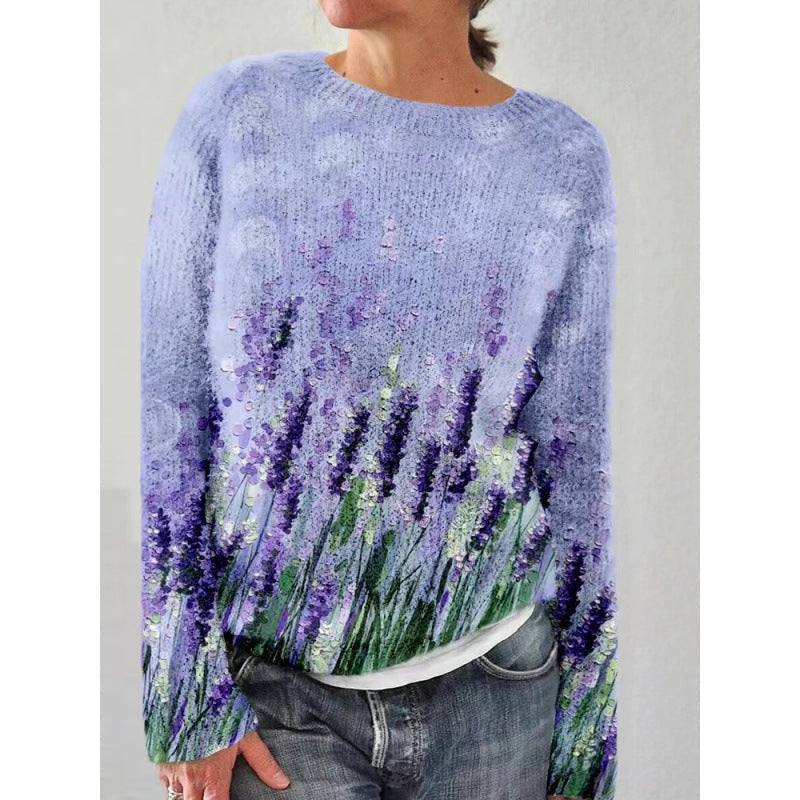 Flower Print Sweater with Vivid Colors - Florina-S-Nora Luxe