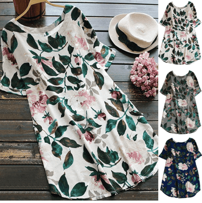 Flowered summer casual dress with short sleeves for women – Malina-White-S-Nora Luxe