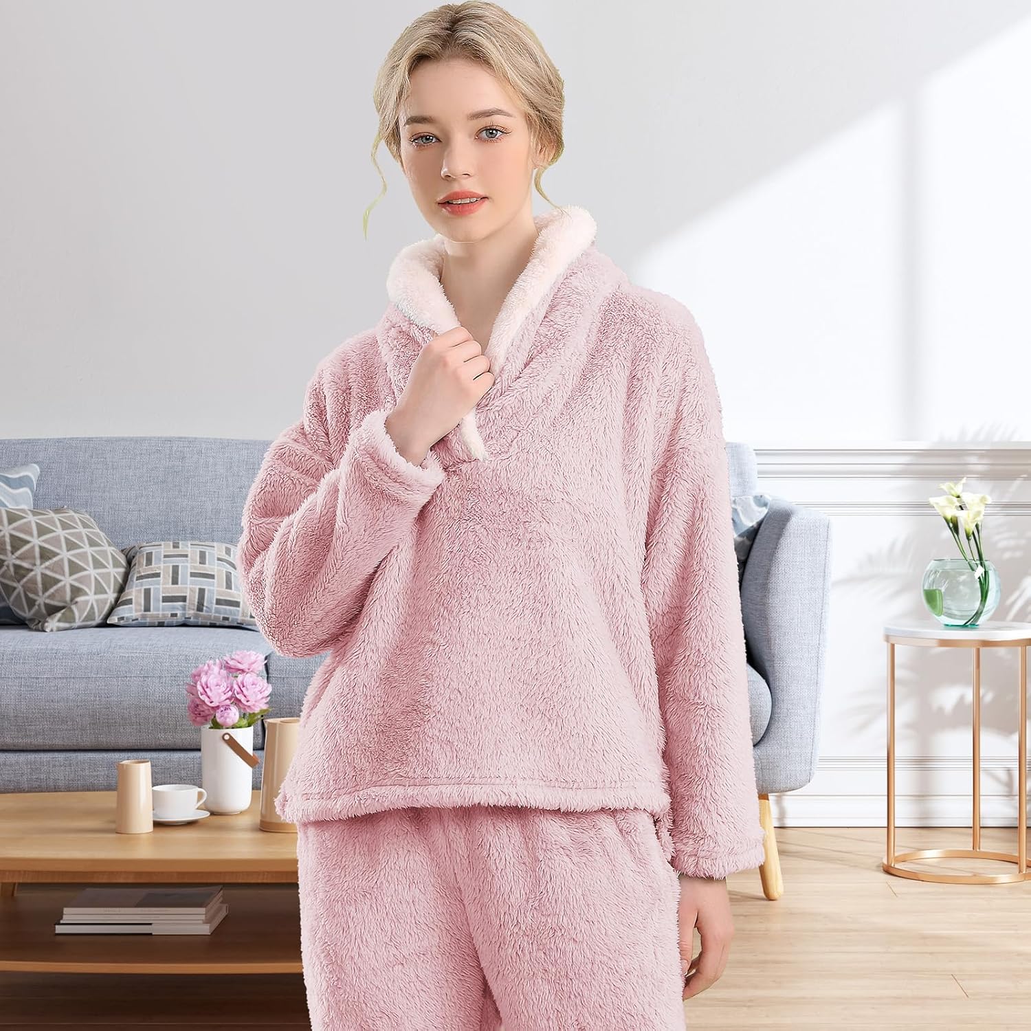 Fluffy Pajama Set for Women - CozyPlush-Dark blue-S-Nora Luxe