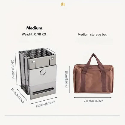 Foldable Stainless Steel Wood Stove - TrailFlame-Medium-Nora Luxe