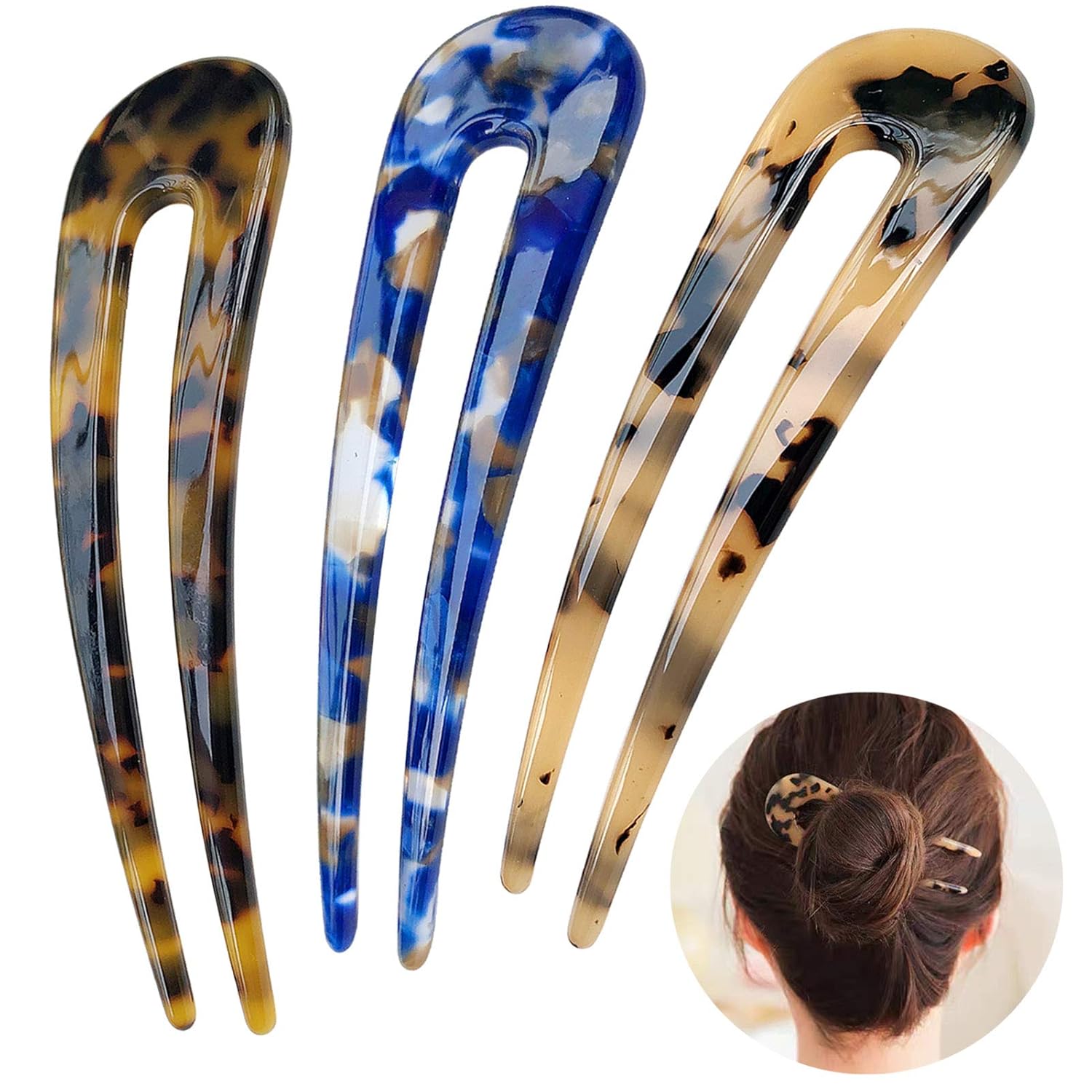 French Turtle Hair Forks - U-shaped Hair Pins-Set 1-Nora Luxe