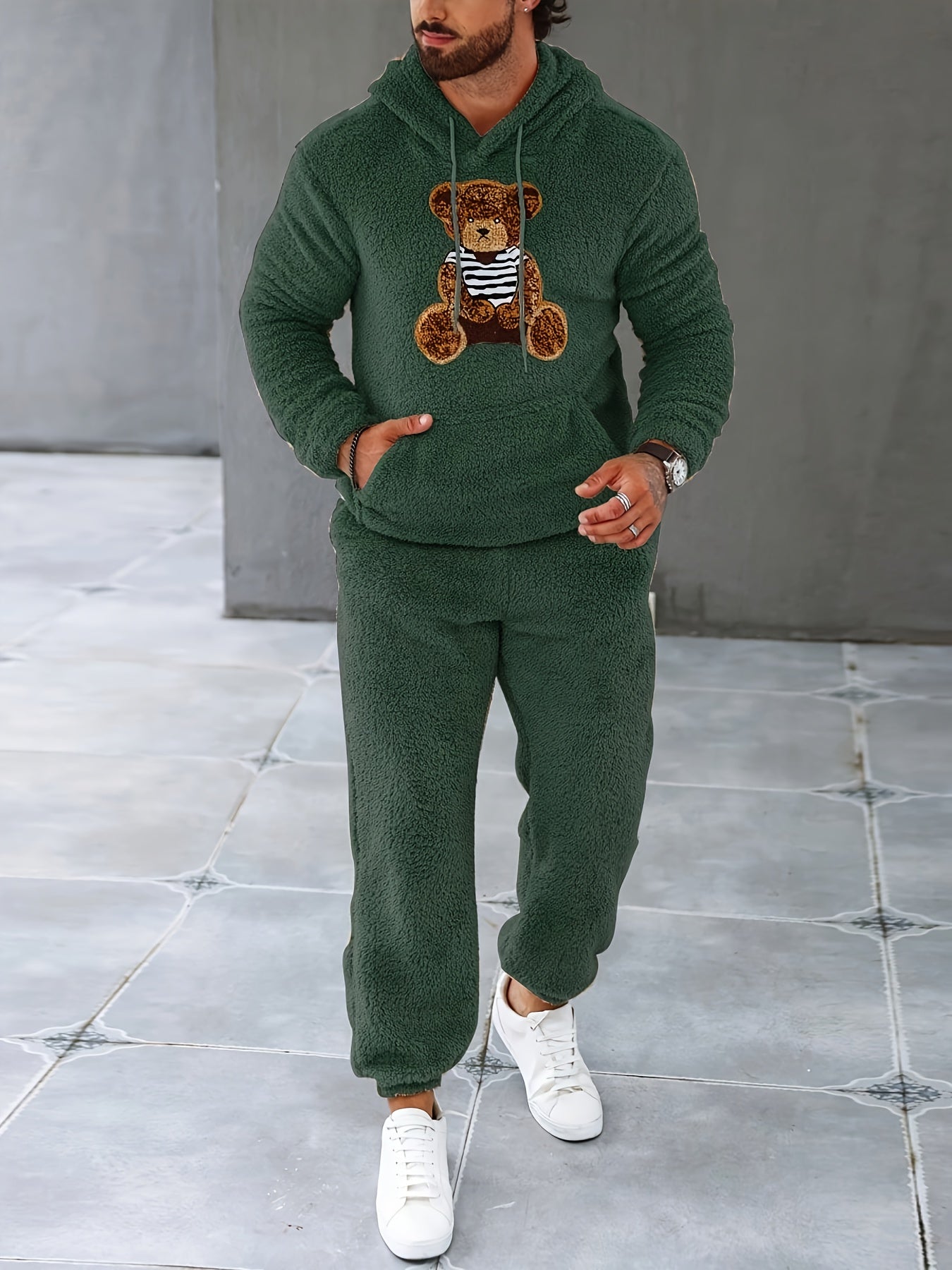 Fuzzy Fleece Two-Piece Outfit Set - Logan-Dark green-S-Nora Luxe