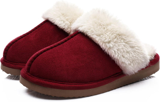Fuzzy Memory Foam Slippers - SoftStep-Wine Red-4.5-Nora Luxe