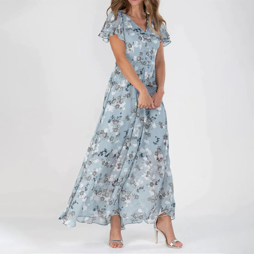 Gina - Stylish Midi Floral Dress-Green-XS-Nora Luxe