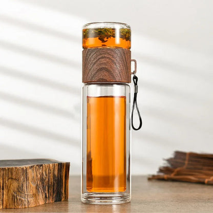 Glass Keeping Warm Bottle - ClearTherm-Wood-Nora Luxe