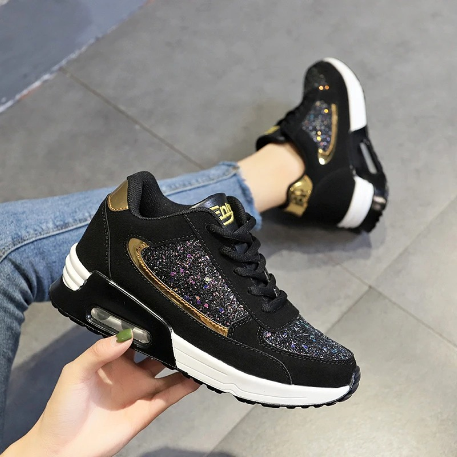 Glitter Women's Shoes for Breathable Comfort - SparkleFit-Black-purple-2.5-Nora Luxe