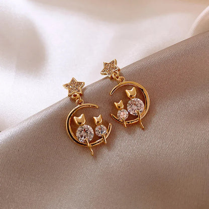 Gold Cat Ear Earrings with Zirconia - Feline-Nora Luxe