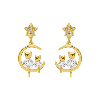 Gold Cat Ear Earrings with Zirconia - Feline-Nora Luxe