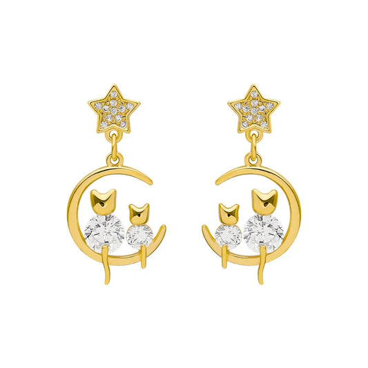 Gold Cat Ear Earrings with Zirconia - Feline-Nora Luxe