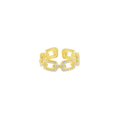 Gold Link Ring with Zirconia - Marina-Nora Luxe