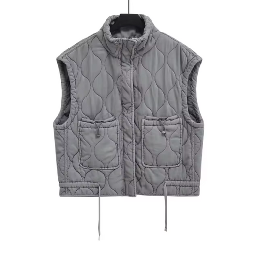 Grey Sleeveless Cotton Waistcoat – Thalia-XS-Nora Luxe