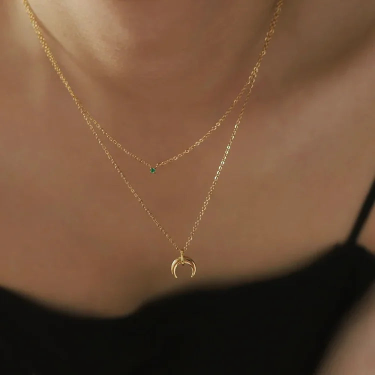 Green Diamond Double Crescent Moon Necklace - Selina-Nora Luxe