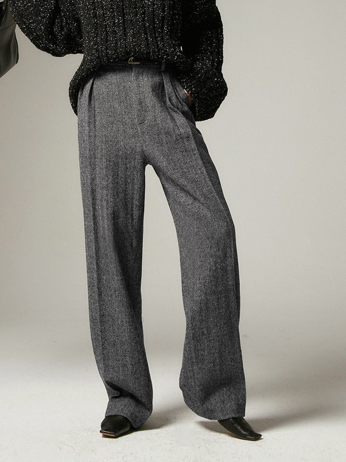 Grey Wide Trousers for Women - Alessia-XS-Nora Luxe