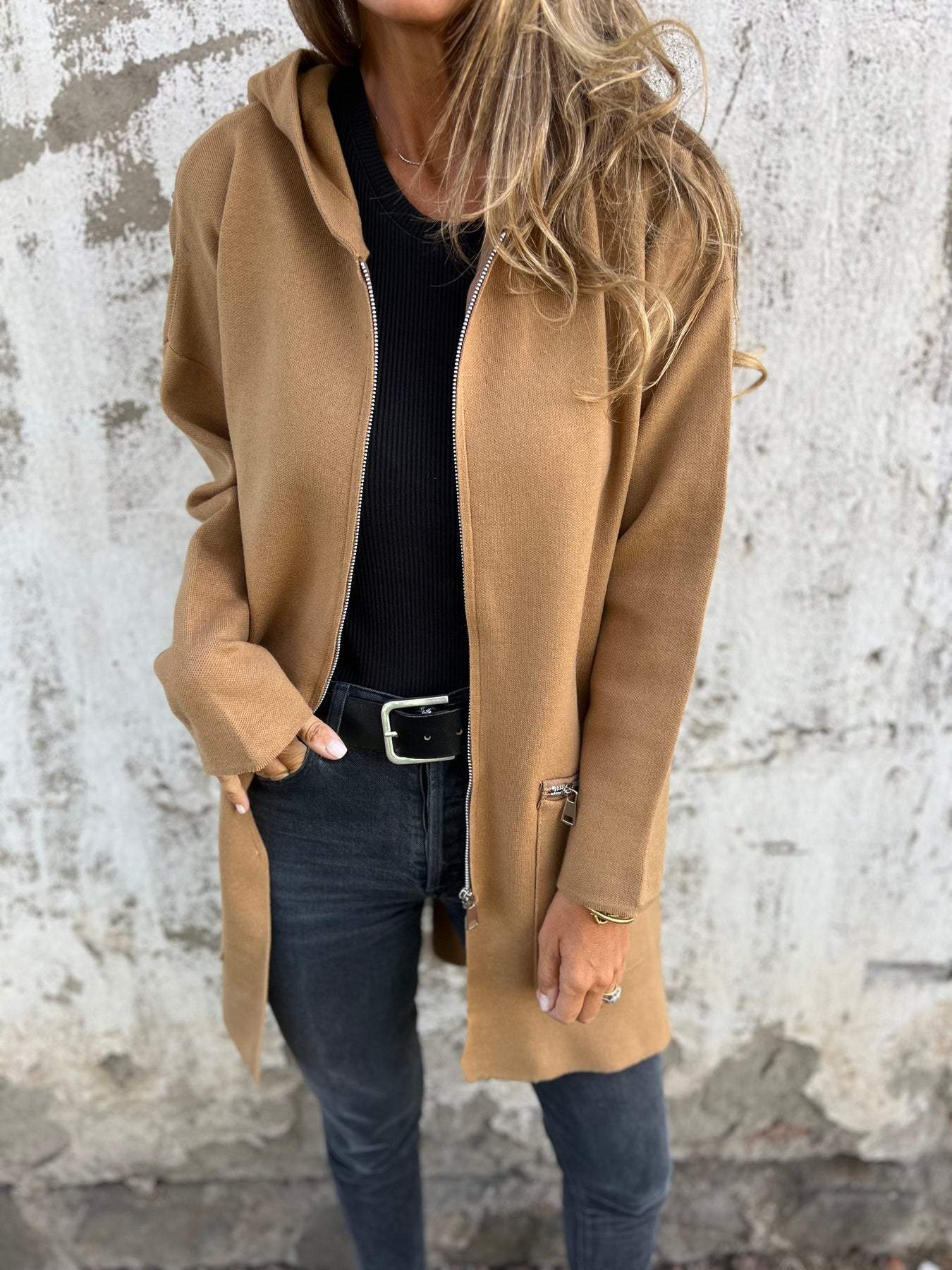Half-length Hooded Zip-Up Jacket - Isla-Brown-S-Nora Luxe