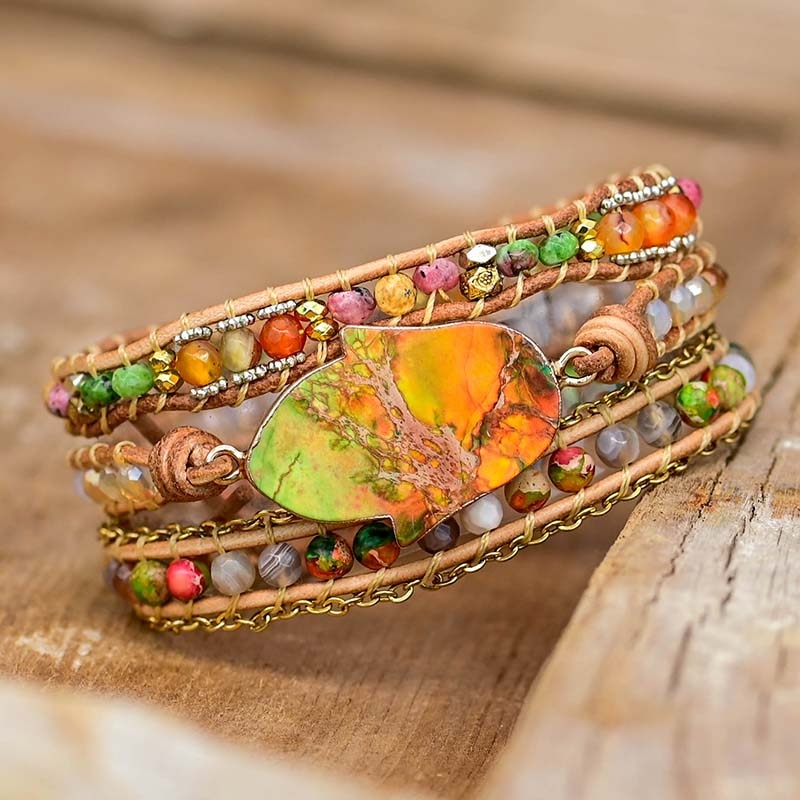 Hamsa wrap bracelet with Amazonite - Zahara-Nora Luxe