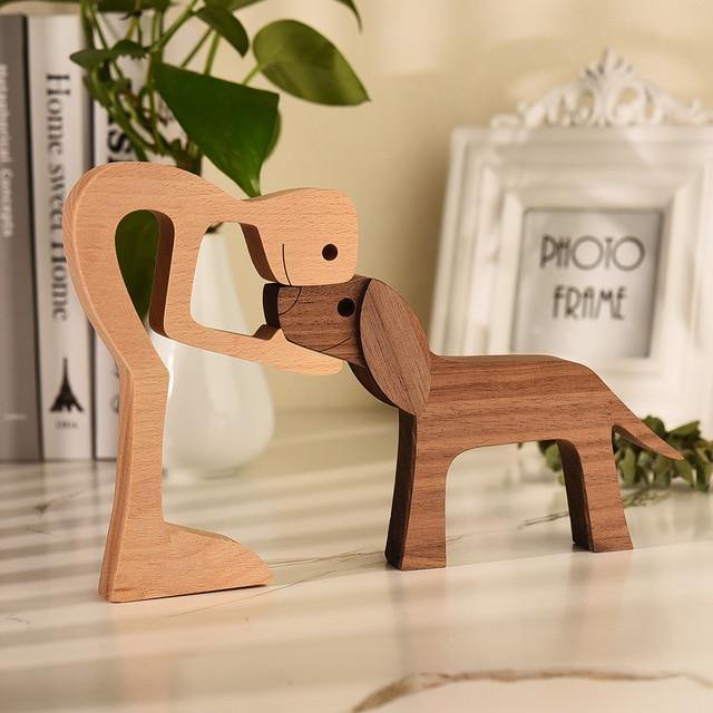 Hand-carved Dog Figurine - HeartBond-Man and Dog-Nora Luxe