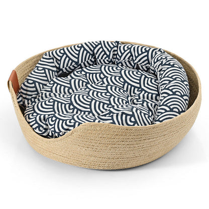Handmade Comfortable Bed for Cats - LuxeSnooze-Basket + luxury black cot-S-Nora Luxe