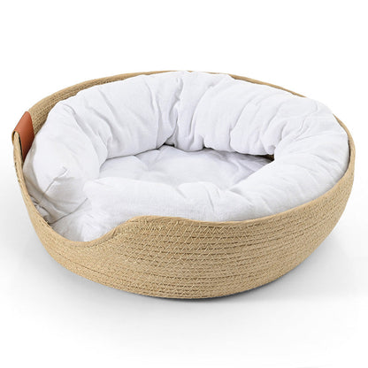 Handmade Comfortable Bed for Cats - LuxeSnooze-Basket + luxury white bed-S-Nora Luxe