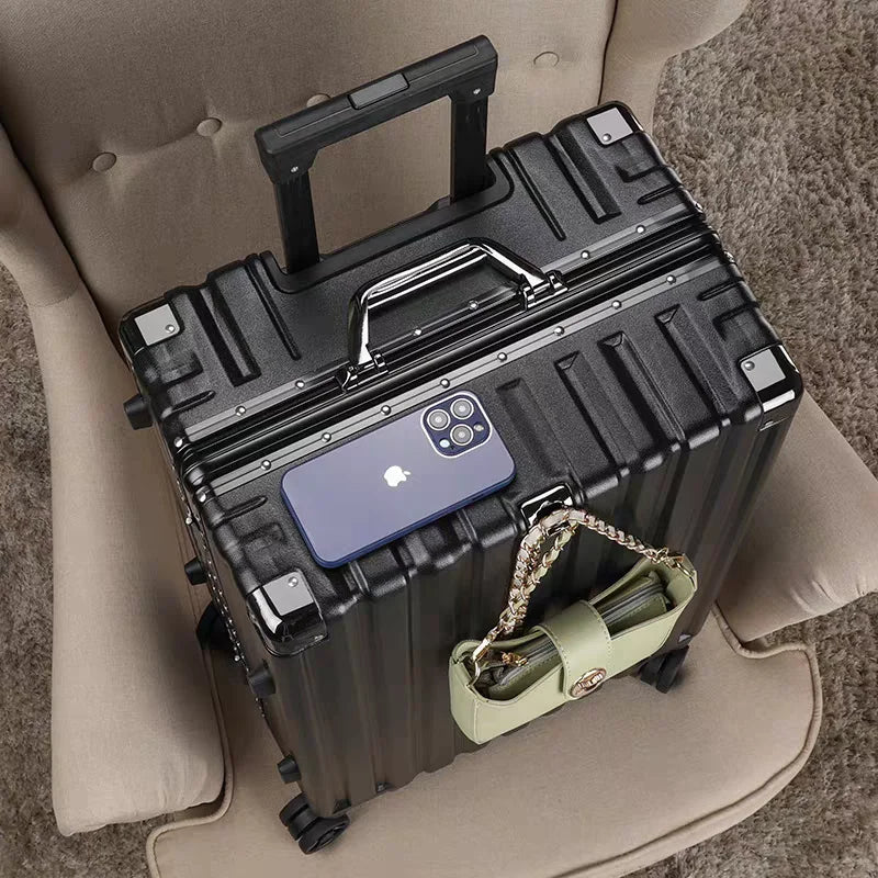 Hard shell suitcase with aluminum frame – Vilnius-Black-S (42 L)-Nora Luxe