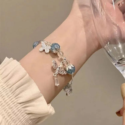 Heavenly Blue Butterfly Bracelet with Floral Pattern - Lilac-Nora Luxe