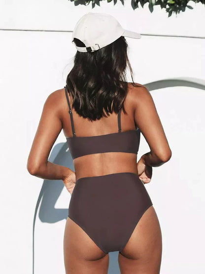 High Waist Bikini Set – Eliva-Burgundy red-S-State of Style